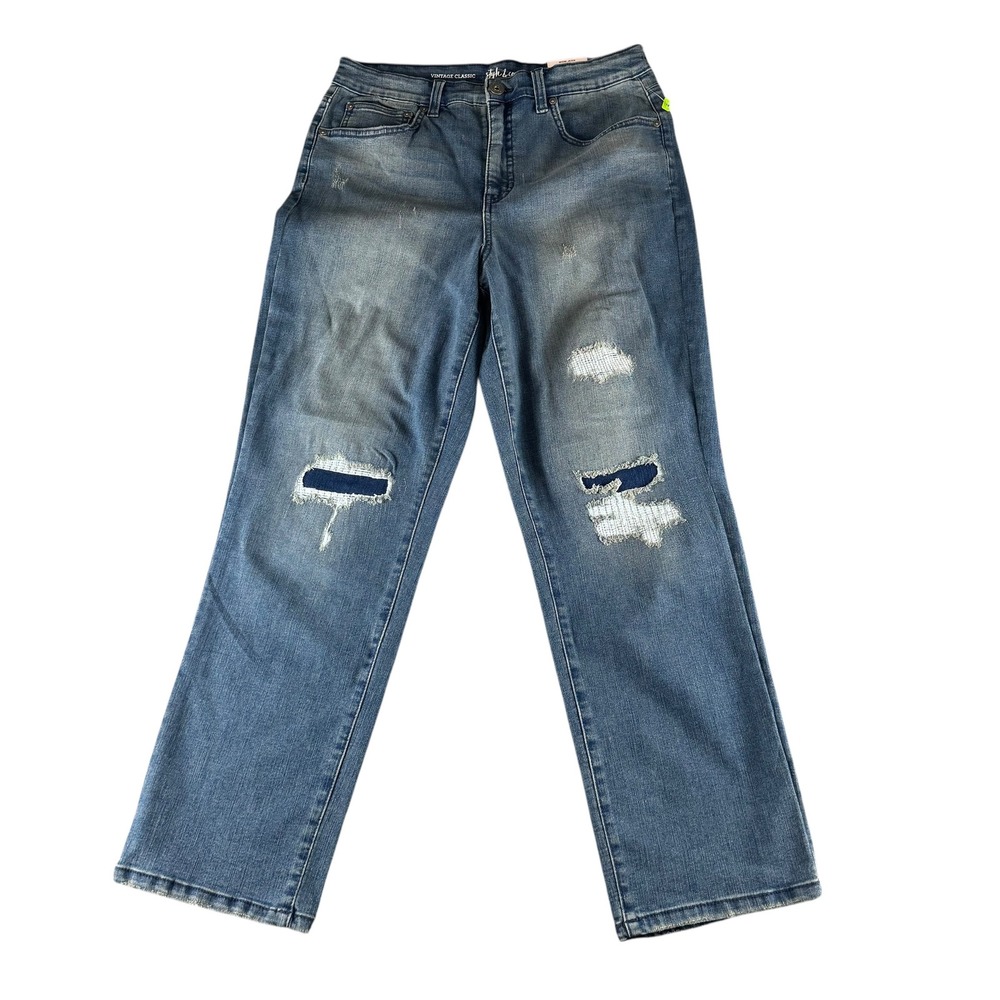 NWT Style & Co Vintage Classic Mom Jeans Blue Distressed High Rise Size 10